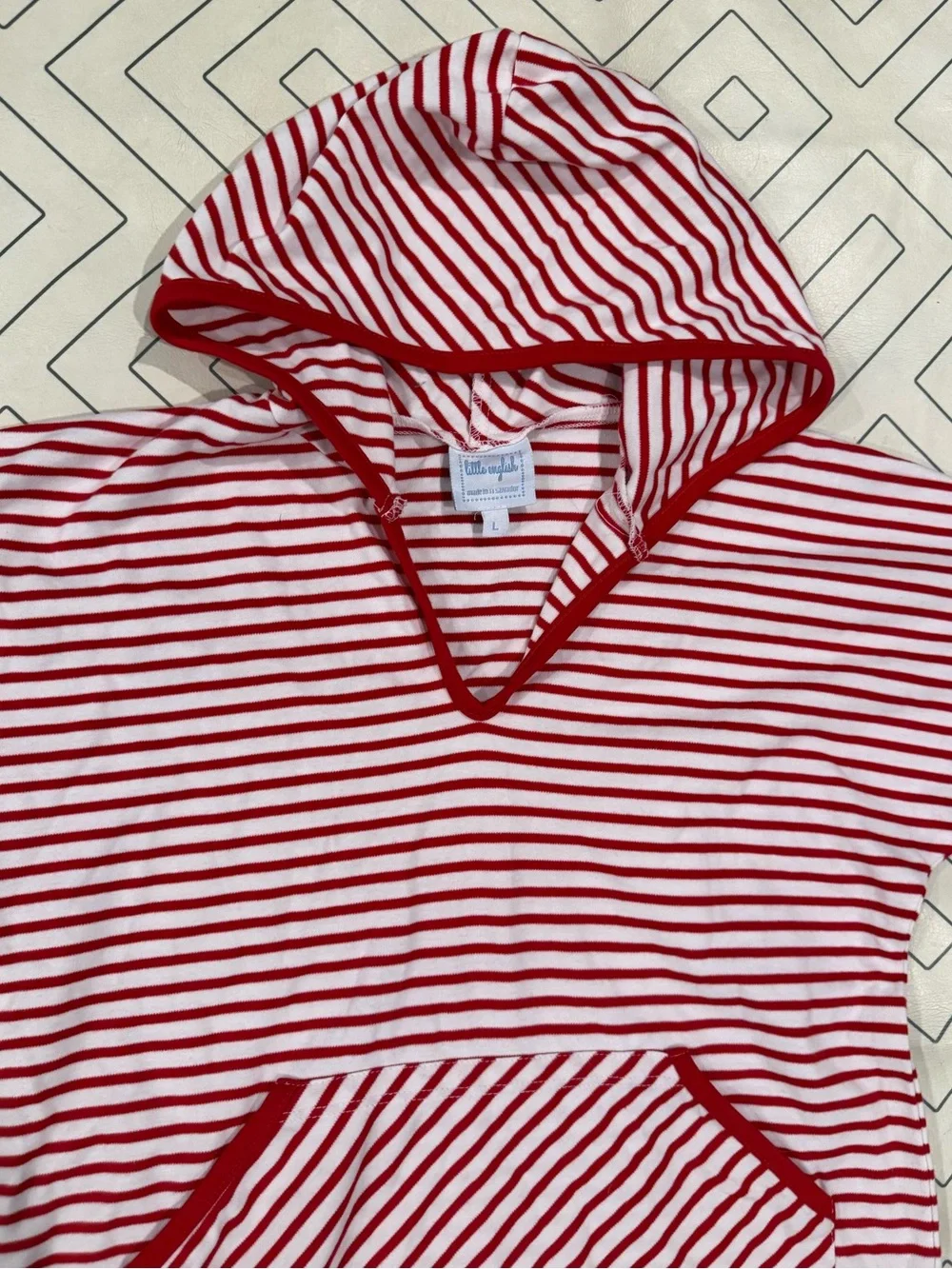 Bella Bliss Kids Red & White Striped Hooded Swim Cover-Up